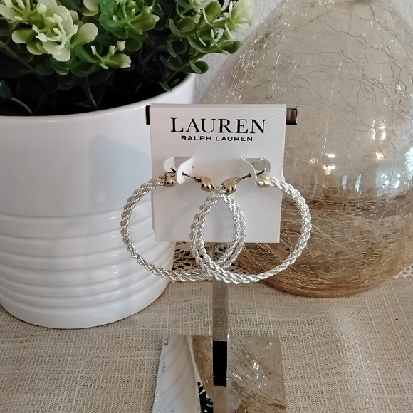 Ralph Lauren Twisted Two Tone Hoop Earrings - Picture 3 of 5
